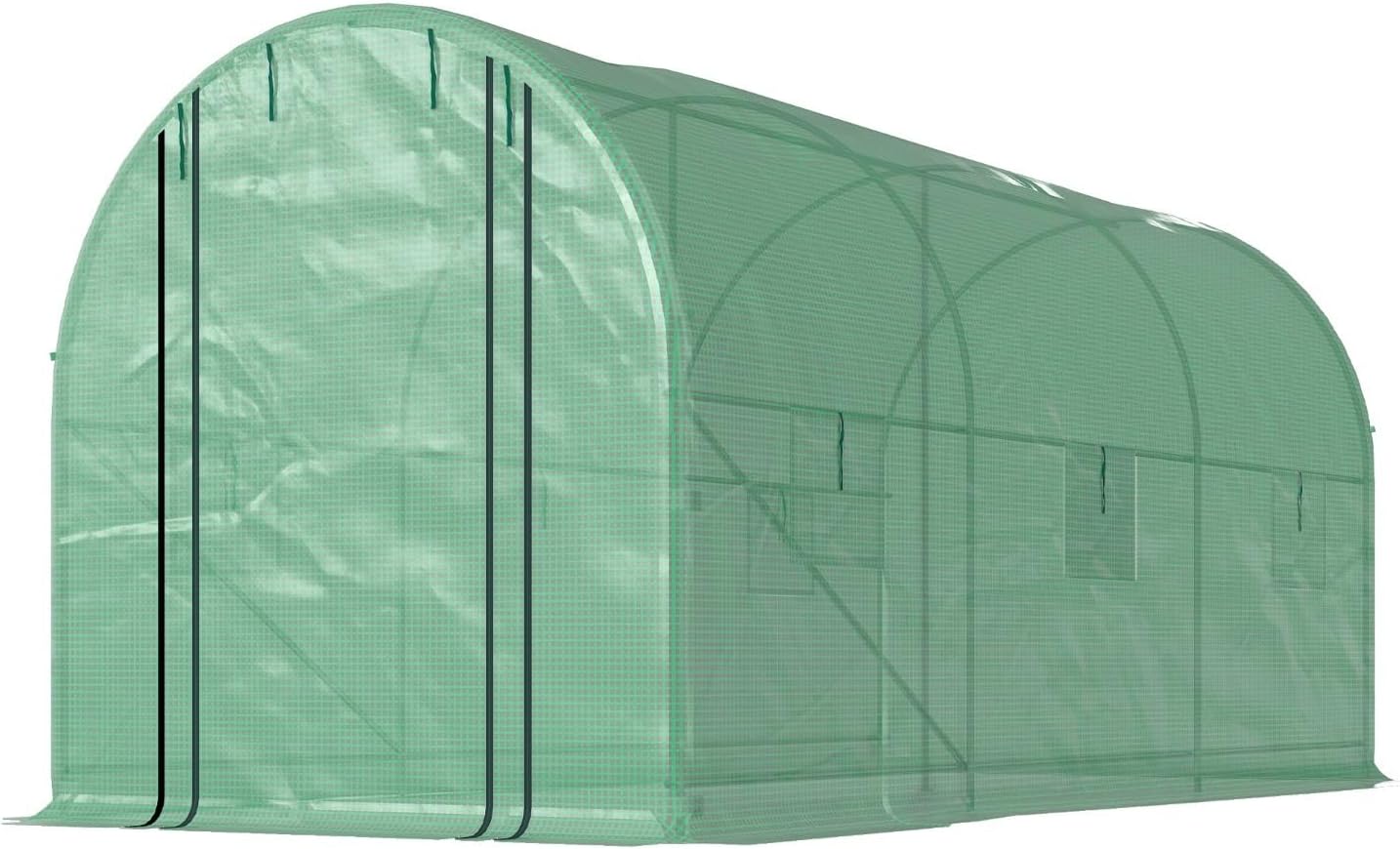 Walk-in Greenhouse with Reinforced Support Rods, Green PE Mesh Cover, Detachable Steel Frame, Garden Plant Growing House 14.8 x 6.5 x 6.6 Ft