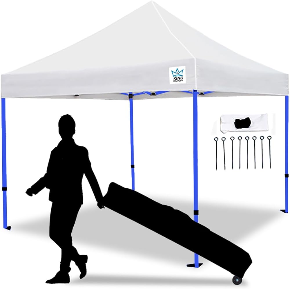 King Canopy Athena 10-Feet by 10-Feet Instant Pop up Canopy, 1 1/2 Inch Hexagon Leg, Blue Aluminium Frame, White Cover