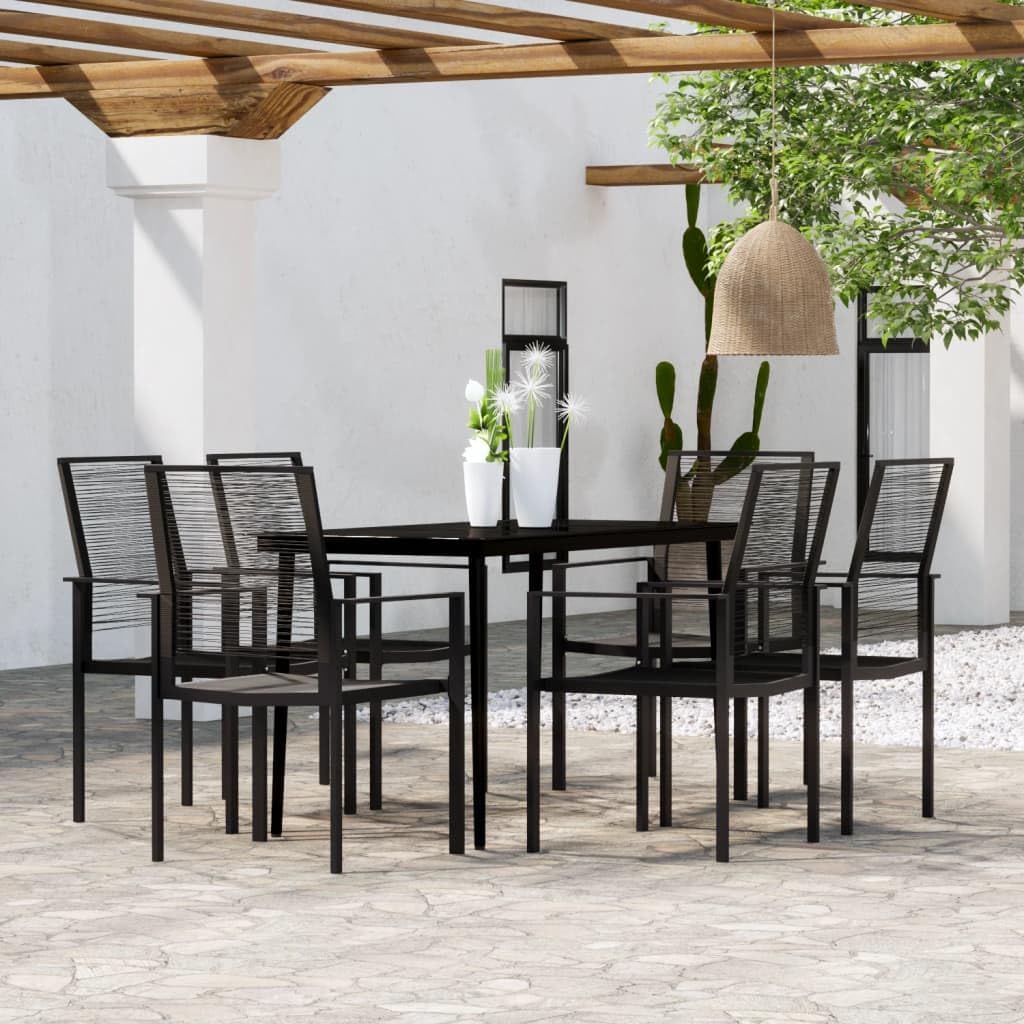 7 Piece Patio Dining Set Black,Sturdy Patio Dining Set with WaterResistant Rattan Chairs for Outdoor Gatherings Patio Furniture Sets, Outdoor Furniture Sets
