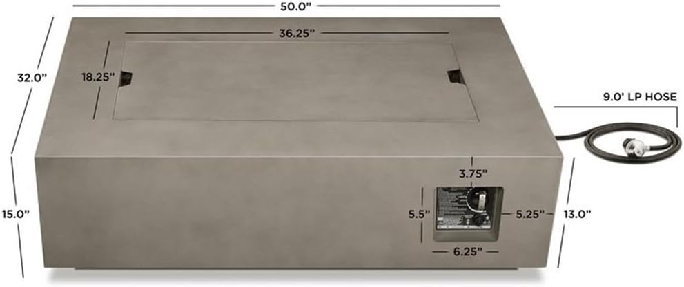 Home Square 2-Piece Set with Fire Table with Conversion Kit and Fire Glass