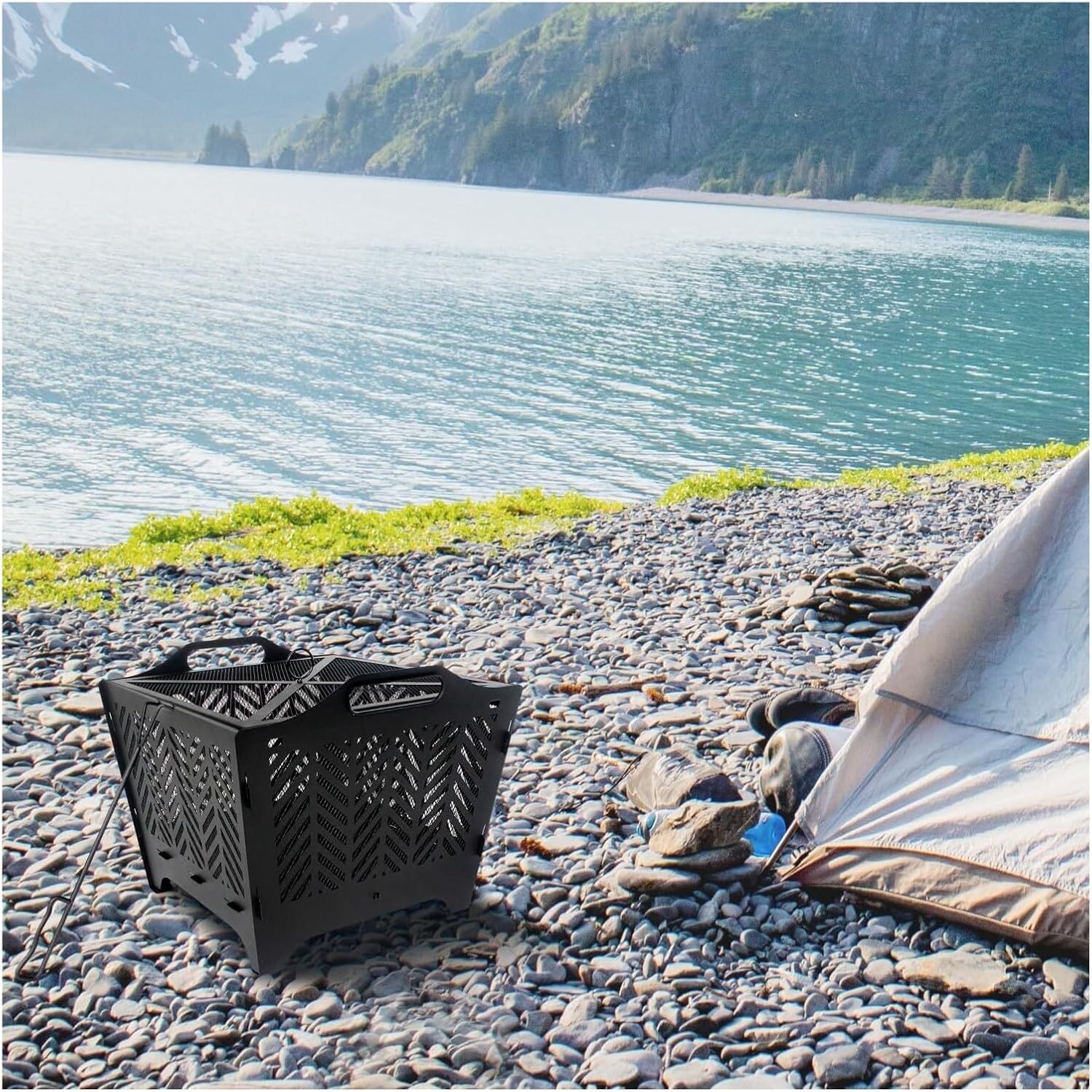 20 Inch Portable Fire Pit for Outside with Grill and Storage Bag, Wood Burning Firepit with Poker and Spark Screen for Patio, Yard, Camping, and Outdoor Gatherings