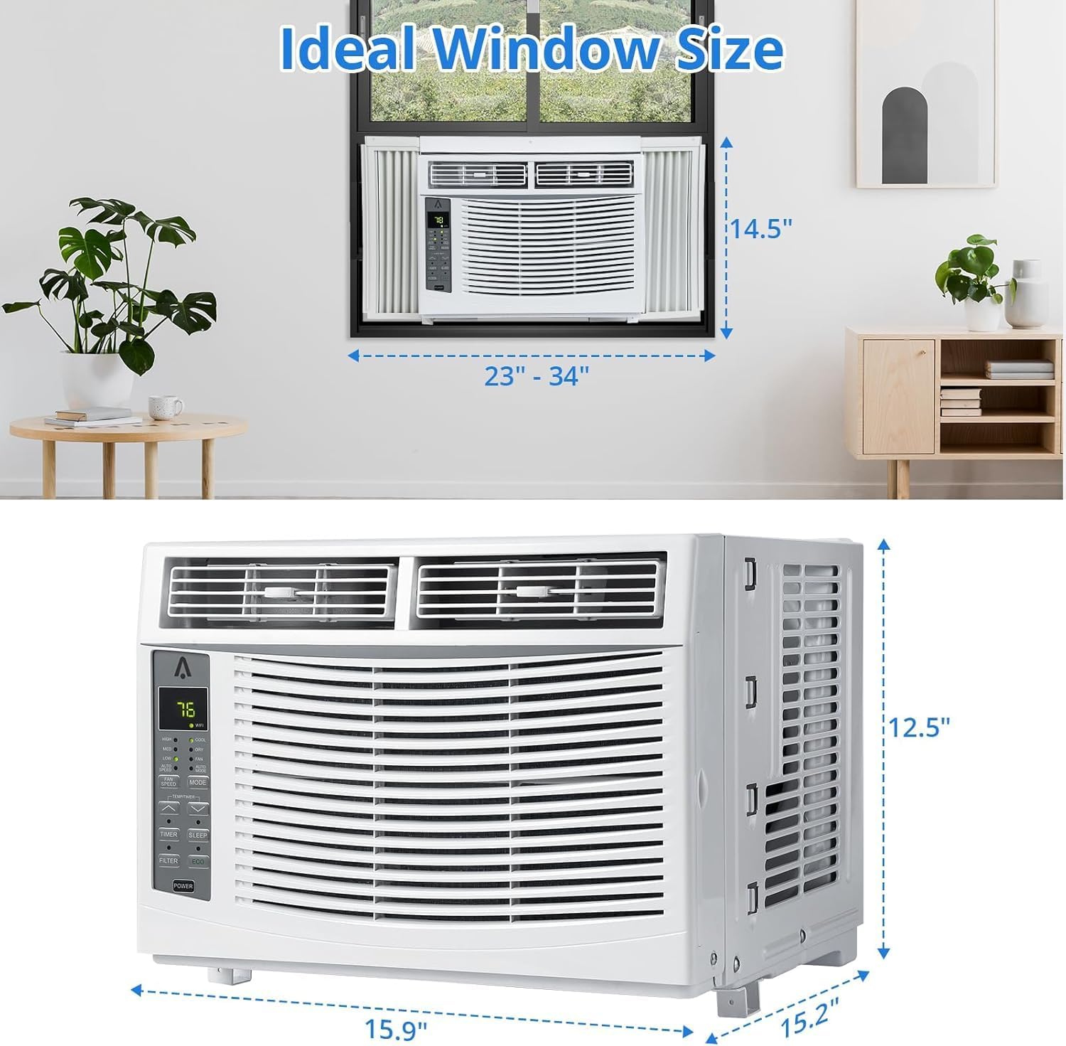6000 BTU Window-Mounted Air Conditioner, Cools Up to 250 Sq. Ft., Quiet Operation, with Remote Effortless Temperature Control 2 Fan Speeds, Auto Restart,