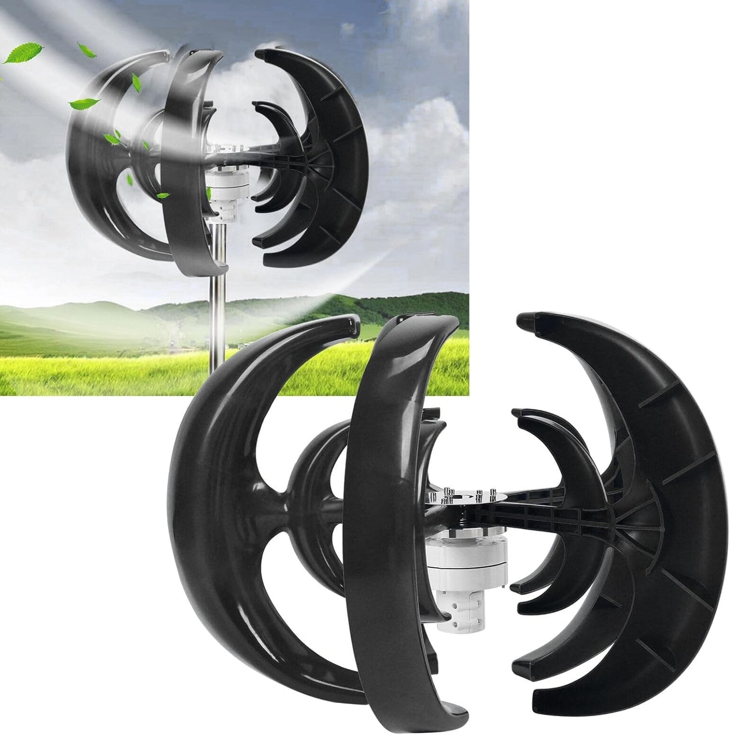 CHRISK 2000W 5 Blade Wind Turbine Kit 12V/24V Vertical Axis Wind Turbine Small Windmill with MPPT Controller