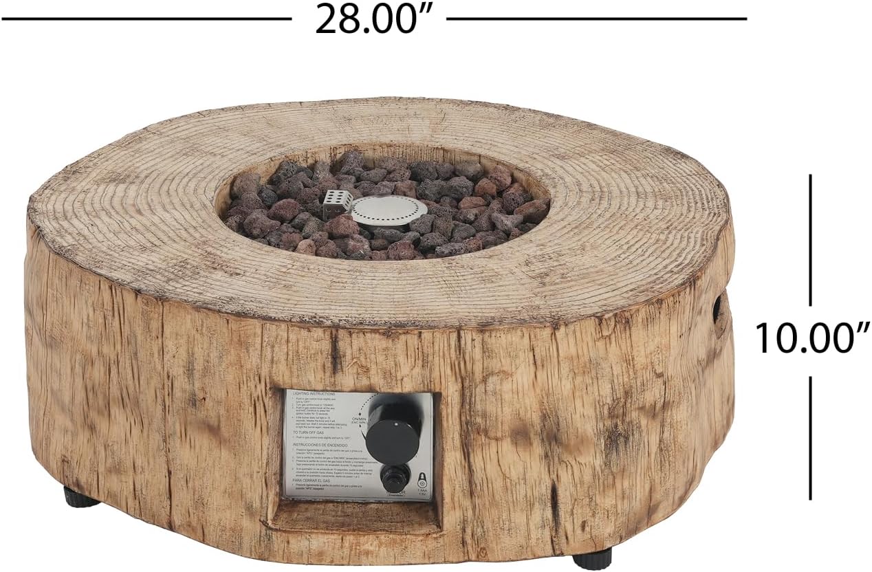 Patio Propane Fire Pit Brown 30,000Btu Stylish Wood Pattern Design Outdoor Cozy Gatherings