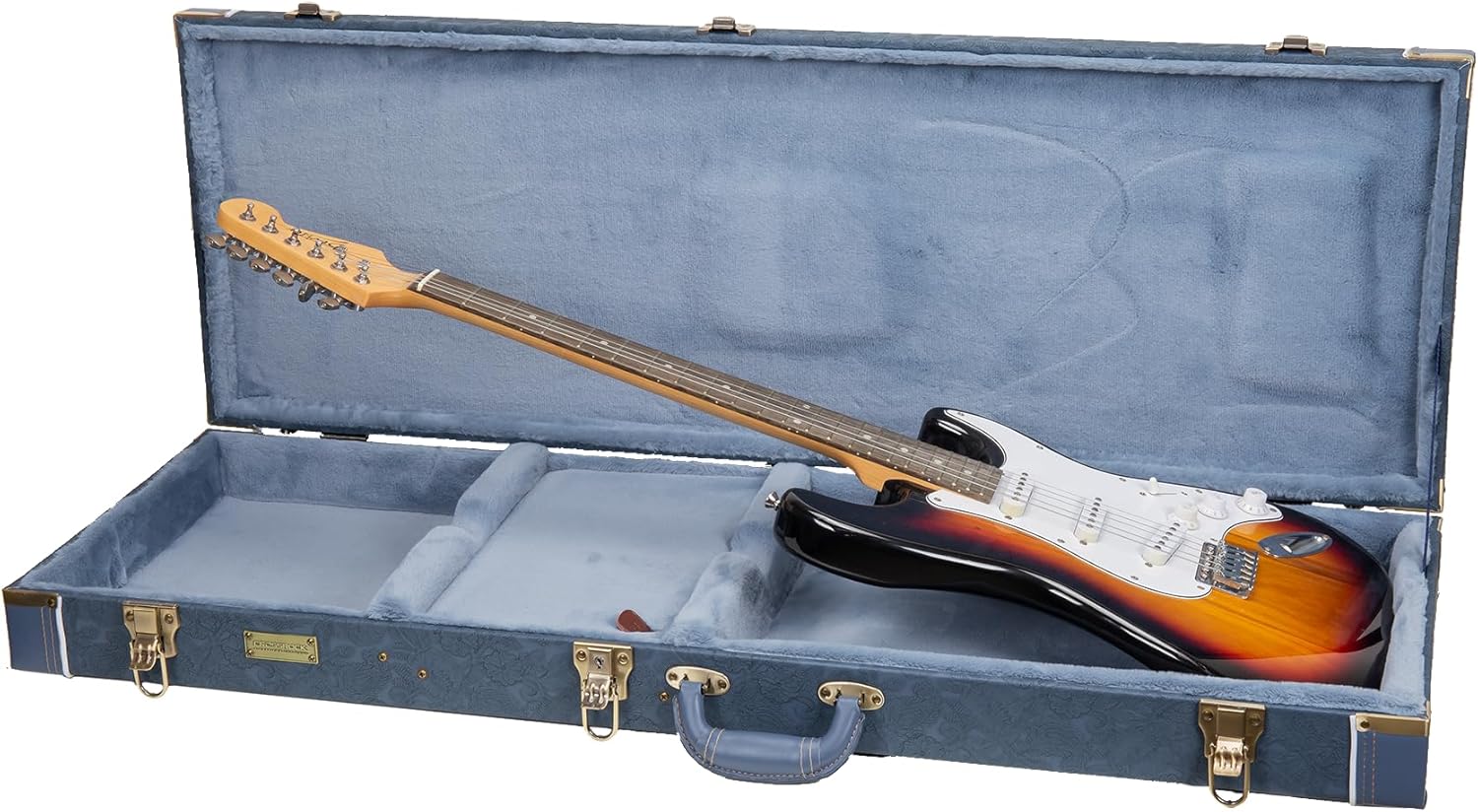 Crossrock Relief Series Electric Guitar Case for Strat & Tele | Carved Smoke Blue Finish, Monochrome Blue Velvet Interior, Lock (CRW630ESB)