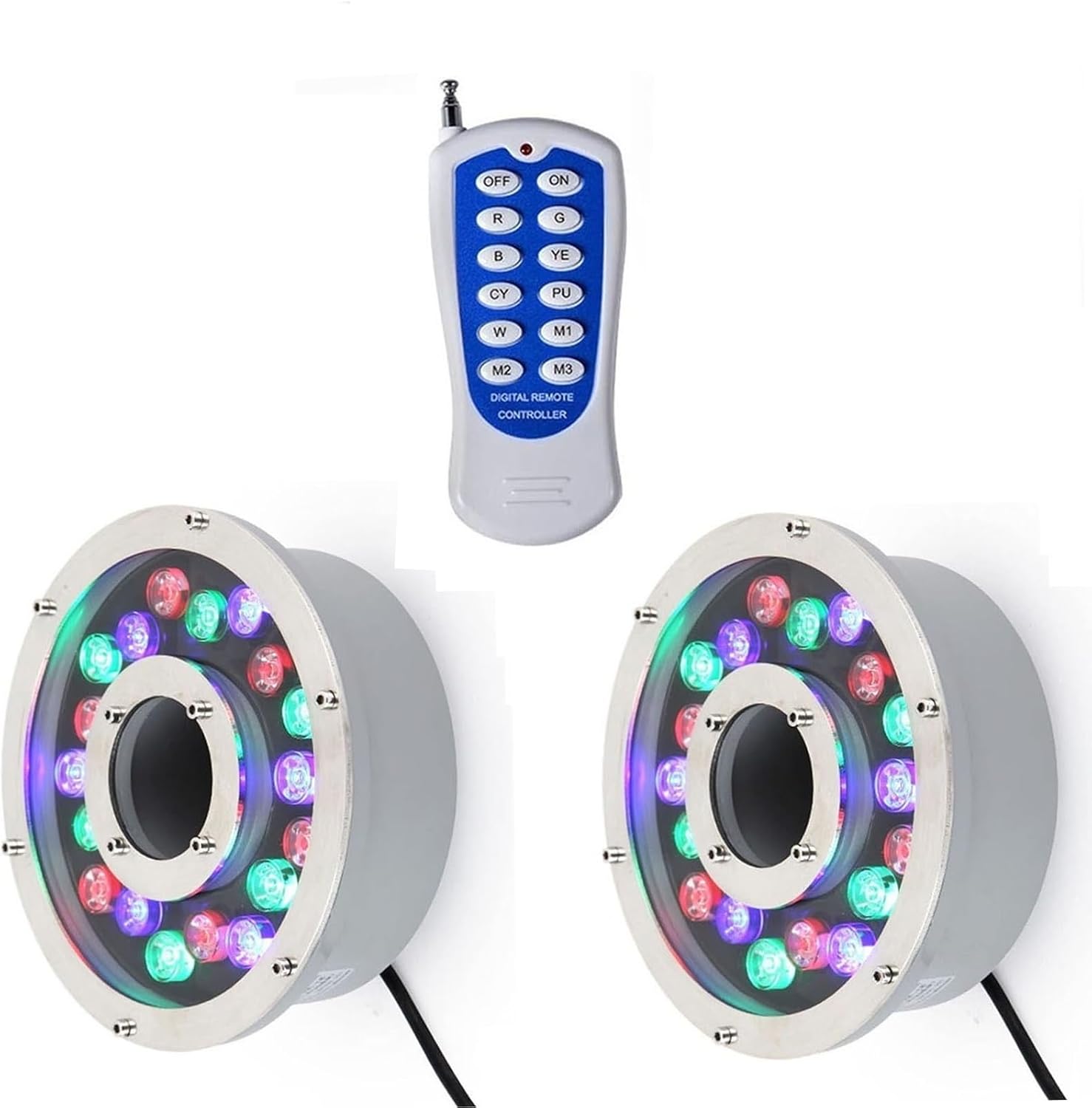 2PCS Submersible RGB Pond Landscape Light, 24V Underwater Lights, Outdoor Recessed Spot Light, LED Ring Fountain Lamp with Remote Control, IP68 Waterproof Pond Lighting(24W)