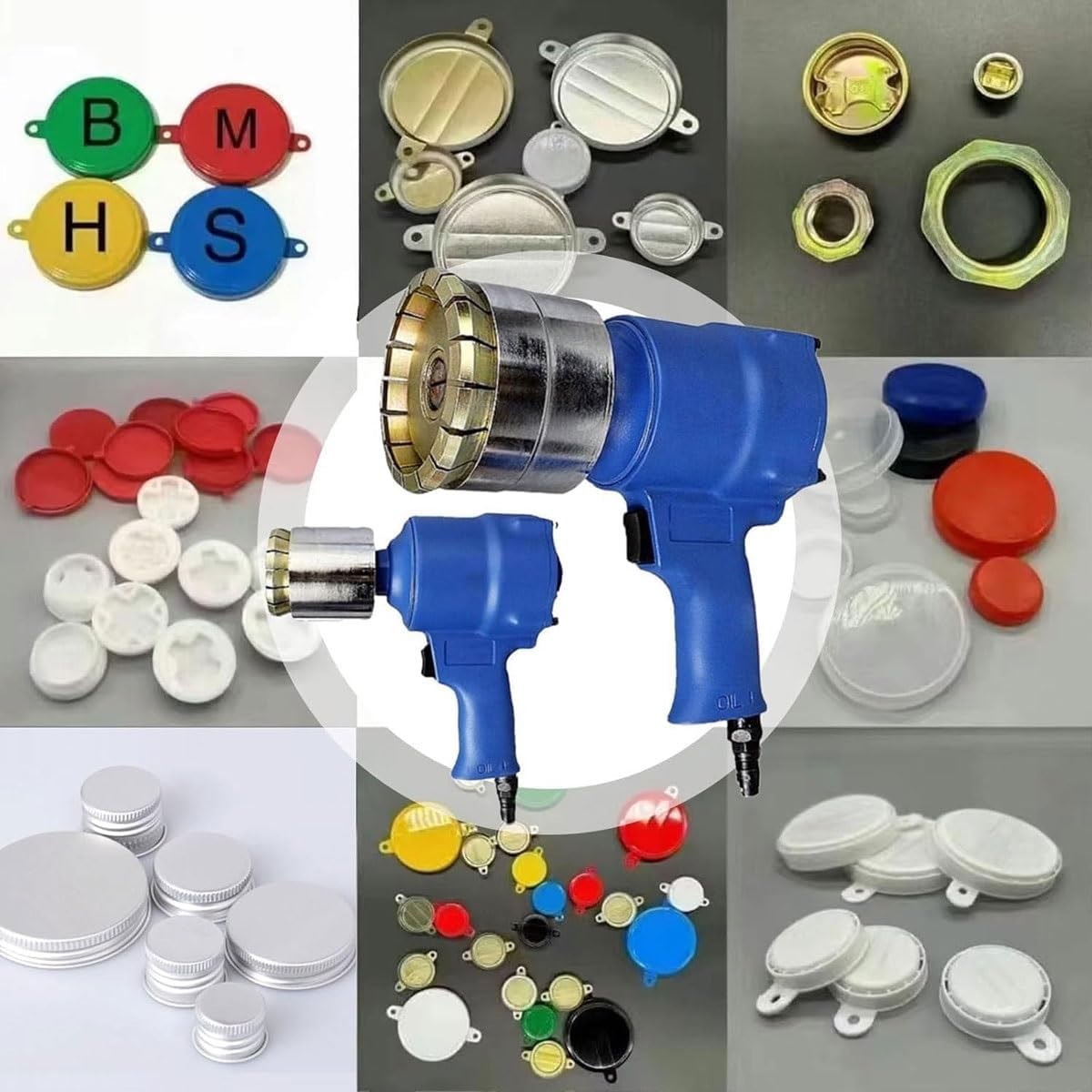 Pneumatic Oil Barrel Crimper,200L Oil Drum Capping Machine,35mm+75mm Pneumatic Seal Iron Cover Crimping Tool,1/4 Air Intake, 1300Lbs Pulling Force, for Factory, Packaging, Paint