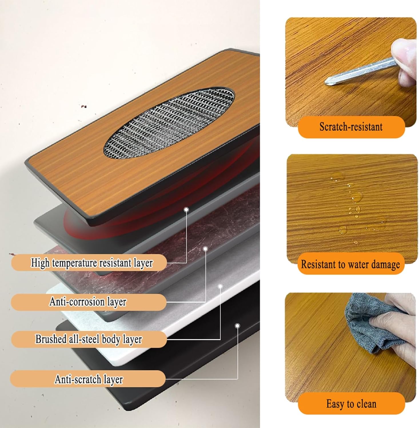 TemkIN Patio Fire Pit Table, 3-in-1 Portable Wood Burning Fire Pit Square Table with Lid & Poker, Small Firepits for Outside Camping Picnic Cooking BBQ, Picture colour