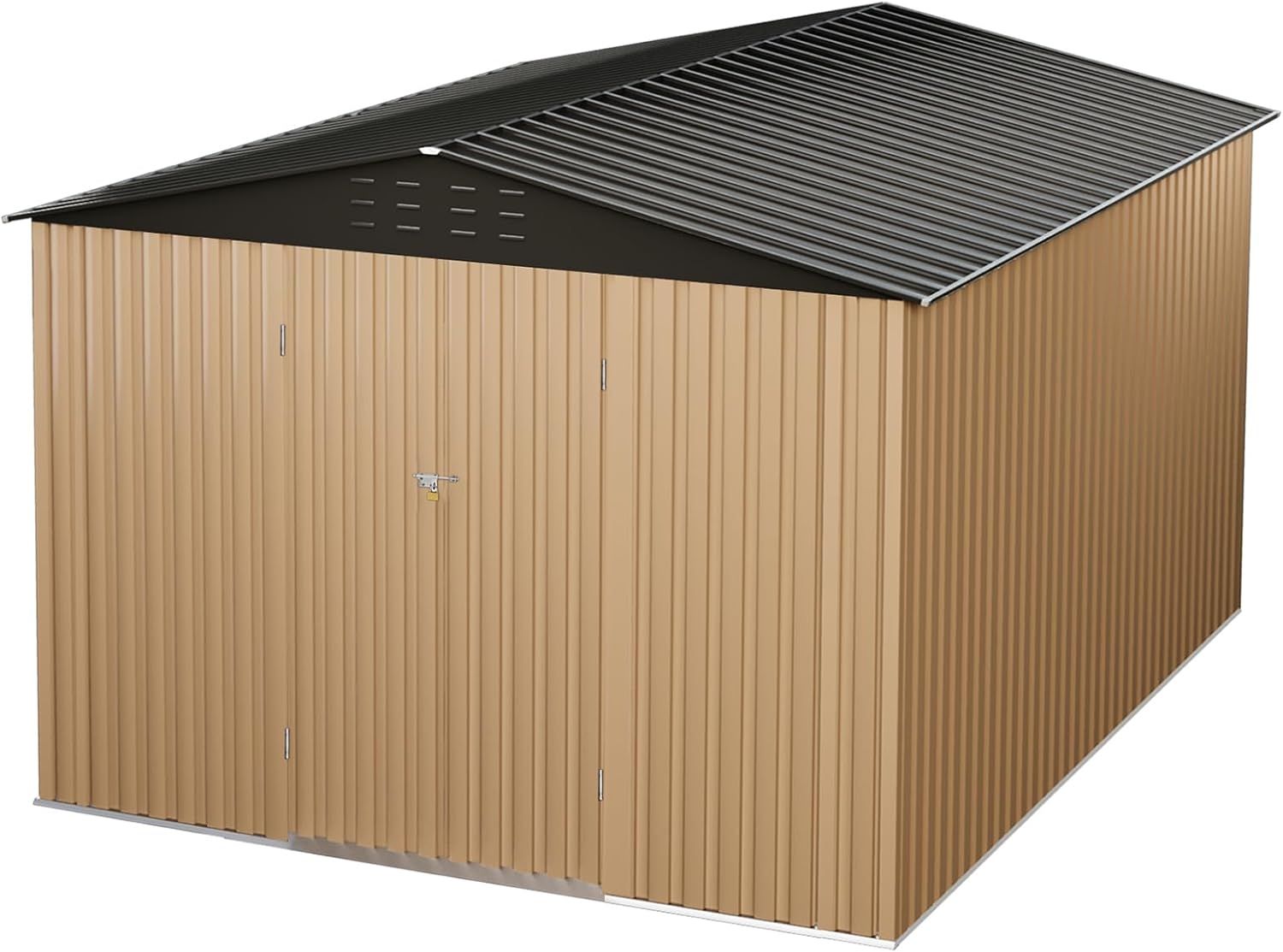 8x12 FT Outdoor Metal Storage Shed, Metal Tool Sheds with Sturdy Frame Structure, Large Garden Storage Shed with Lockable Door for Garden, Lawn, Backyard, Brown