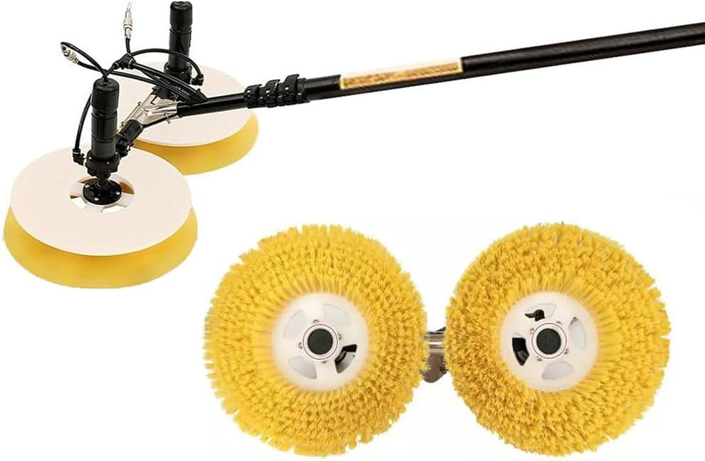 Cleaning Brush Electric Window Cleaning Pole Cleaner Kit, Double Head Automatic Solar Panel Cleaning Brush Tool, Adjiustable Brush Head, Extendable Pool Cleaning Brush