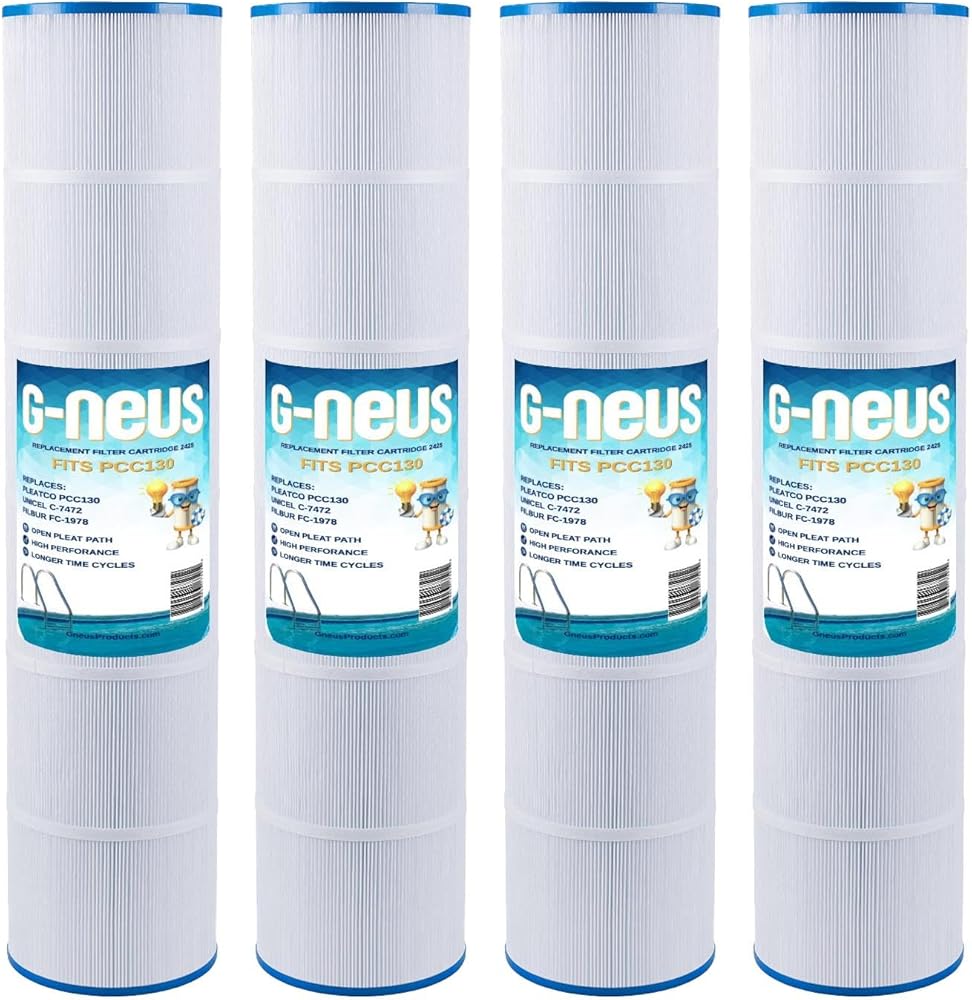 G-NEUS Pool & Spa Filter | Replaces Pleatco PCC130-PAK4, Unicel C-7472, Filbur FC-1978, Pentair CCP 520 | 130 Sq Ft Coverage (x4) | High Performance Replacement Cartridge, 4 Pack