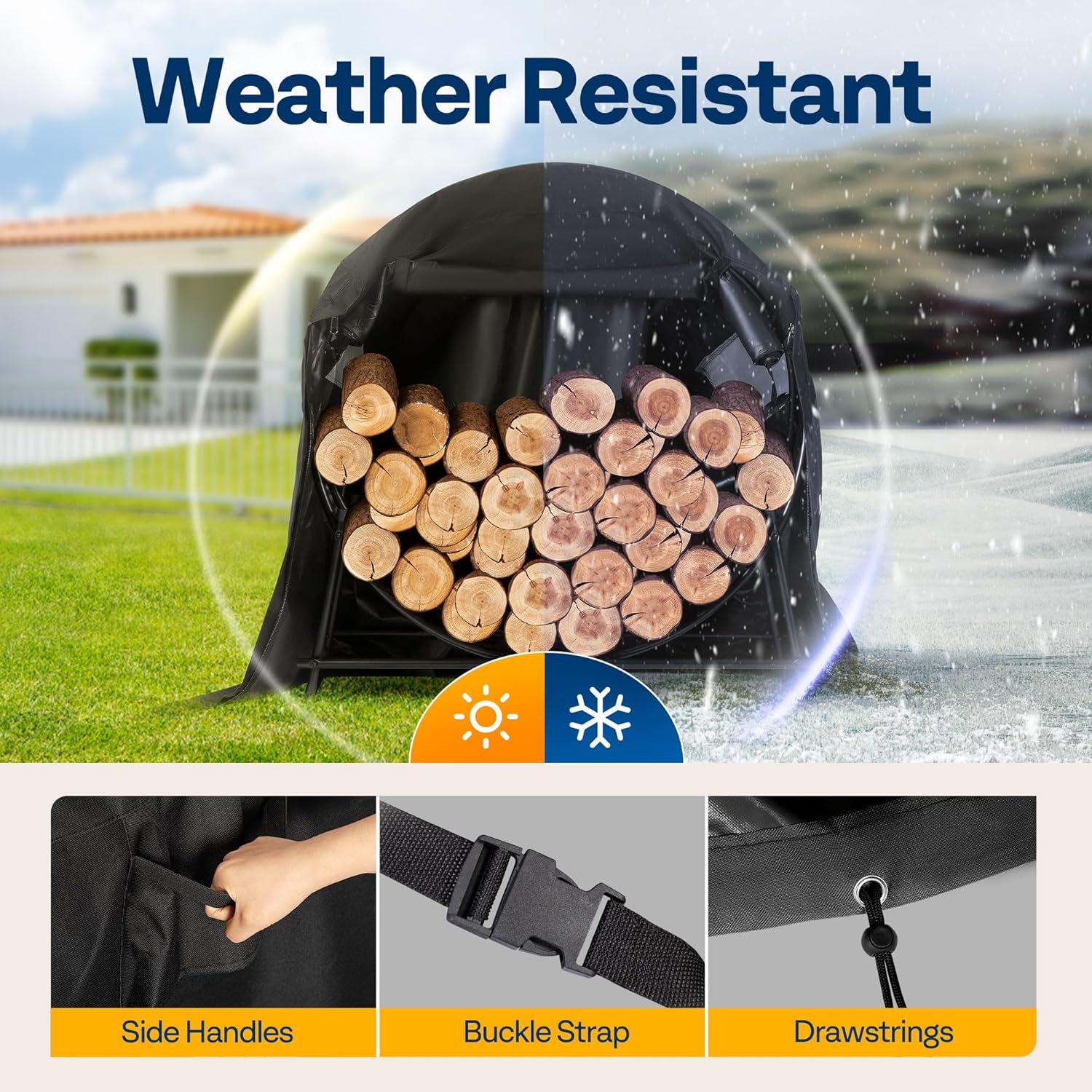 VIVOHOME 32 Inches Firewood Log Rack Hoop with Cover, Heavy Duty Solid Steel Fire Wood Storage Rack and Cover Set with Zipper, Round Log Holder Ring for Indoor Outdoor Patio Deck Porch