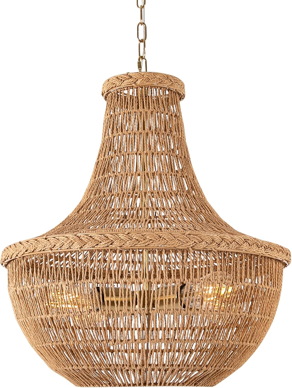 Wicker Rattan Chandelier Hand-Woven Pendant Light Farmhouse Rustic Hanging Ceiling Lamp Fixture Adjustable Height for Living Room Bedroom Dining Room