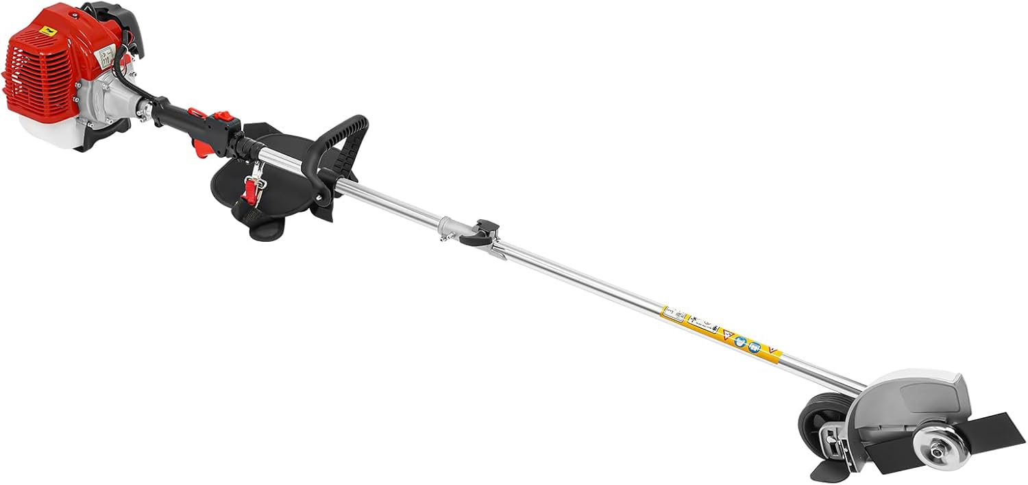 1.25kW 43cc 2-Stroke Weed Wacker, Gas-Powered Edger with Dual Blades, 33.8oz Tank, 5.74ft for Lawn and Turf