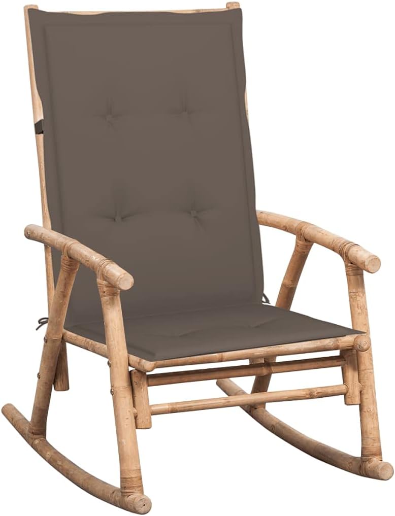 Rocking Chair with Cushion Bamboo,Premium Bamboo Rocking Chair with Water-Resistant Taupe Cushion for Indoor and Outdoor Outdoor Furniture, Outdoor Chairs