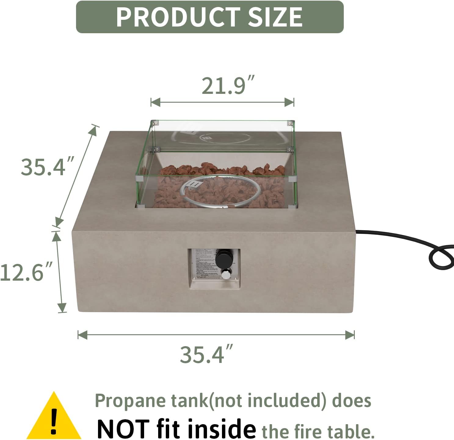 COSIEST Square Outdoor Sandstone Propane Fire Pit w Wind Guard, CSA Certified, 50,000 BTU Stainless Steel Burner, 35-inch, Free Lava Rocks and Rain Cover, Tank Outside, Metal Lid (Gray)