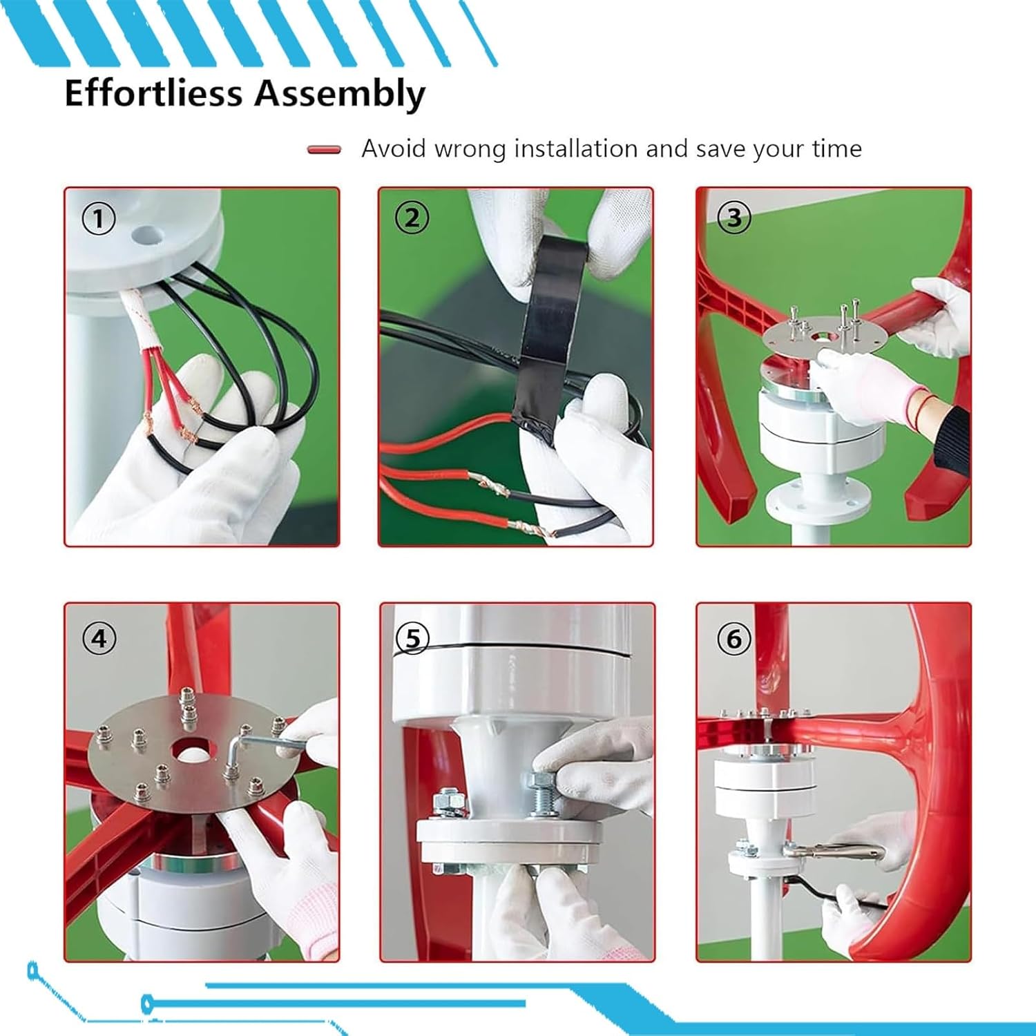 16000W Vertical Wind Turbine Generator Kit - 12V/24V/48V, 5 Blades, 3-Phase AC Permanent Magnet, Controller Included, Ideal for Hybrid Wind Solar System (Red)