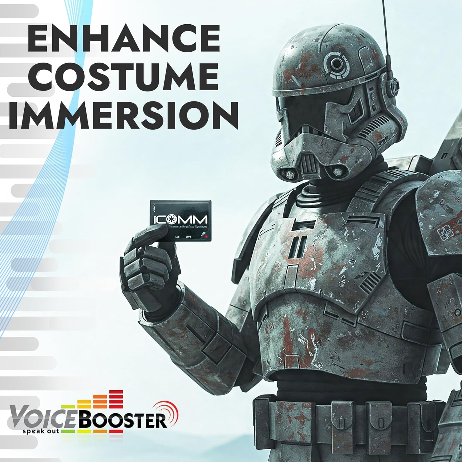 Voicebooster Speak Out Icomm - Imperial Communication System - Plug and Play System with 8 Random Static Burst Effects -Voice Activated or Push-to-Talk – Compatible with VoiceBooster MR1506 Amplifier