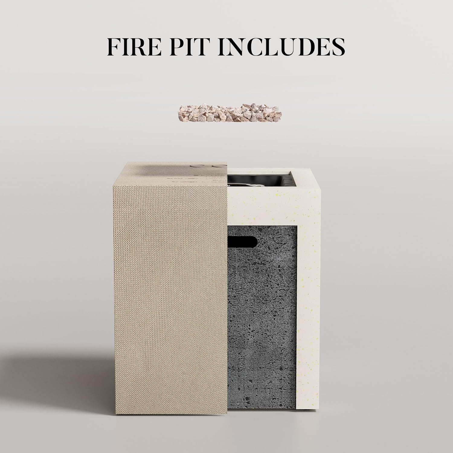 COSIEST Outdoor Propane Fire Pit Table w Compact Ledgestone 19-inch Square Graphite Base with Waterproof Cover, Certified, 40,000 BTU, Free Lava Rocks, Touch-up Pen, Fits 20lb (Grey&White)