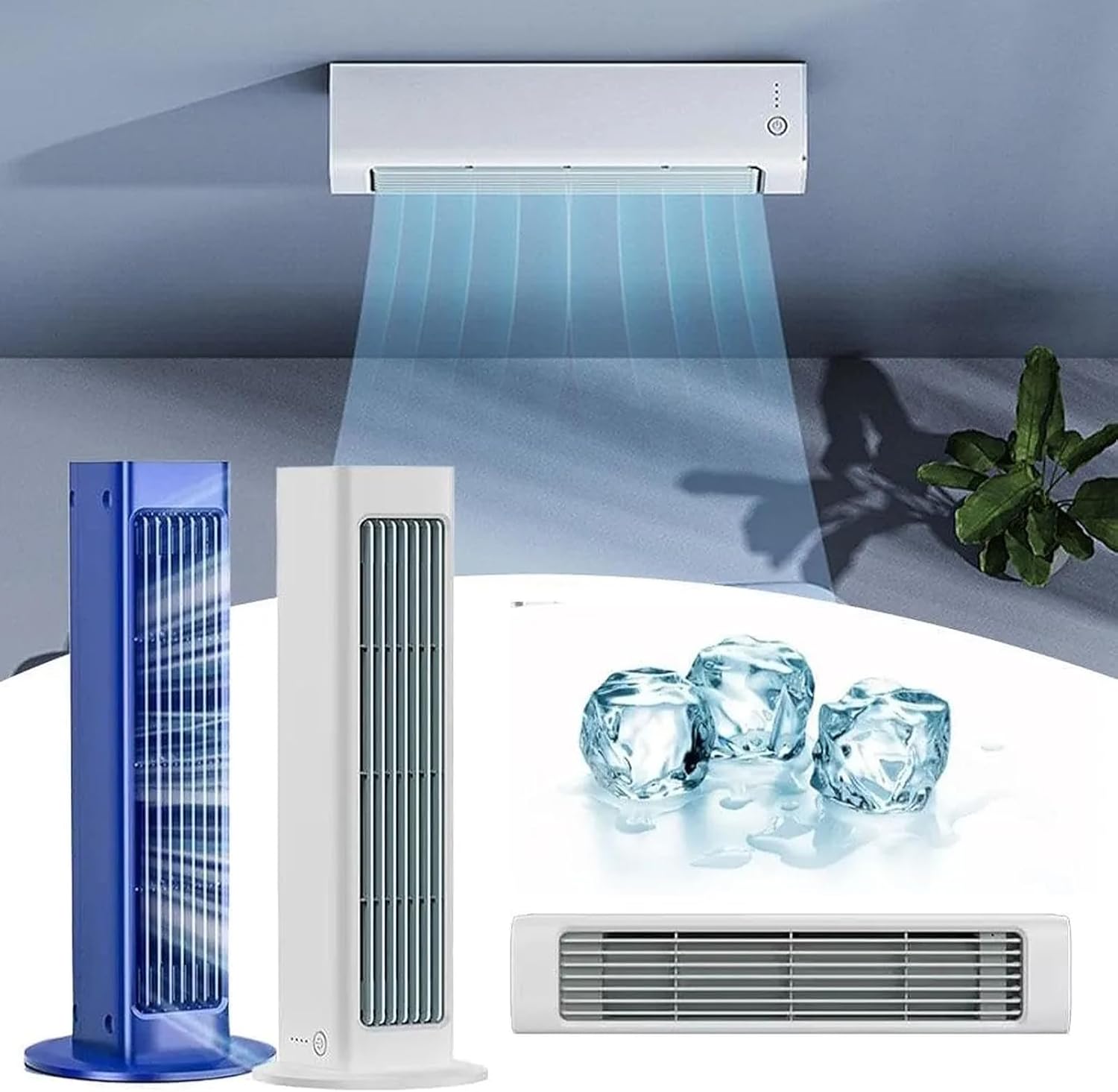 Portable Wireless Air Conditioner Fan, No Drilling Wall Mounted Cooling Fan, 3 Speed Air Cooler for Bedroom, Office, Home, Car with Instant 10s Cooling(Blue,Blue)