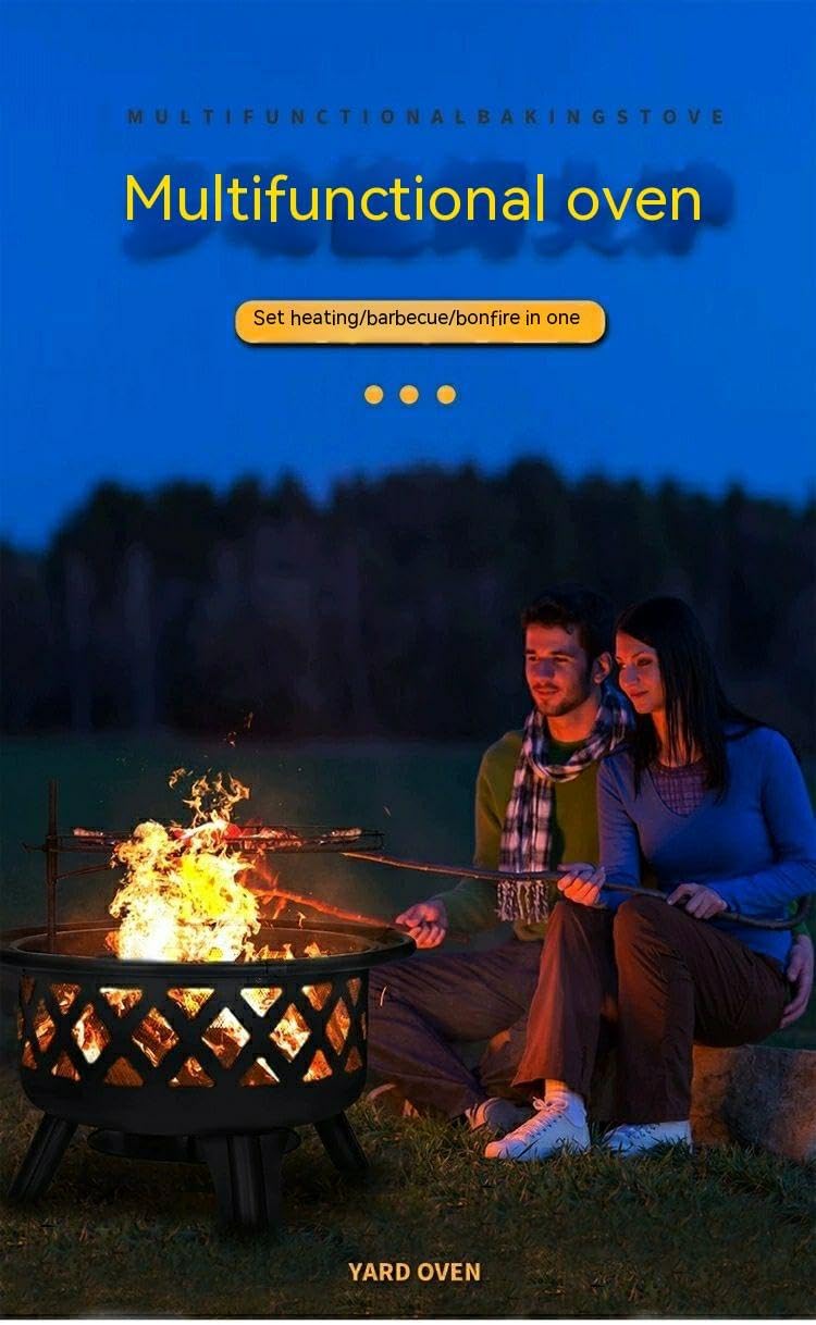 Outdoor Fireplaces Fire Pit Outdoor Wood Burning Pits Heating Large Steel BBQ Grill Bowl for Winter with Cooking Grate Fire Pits