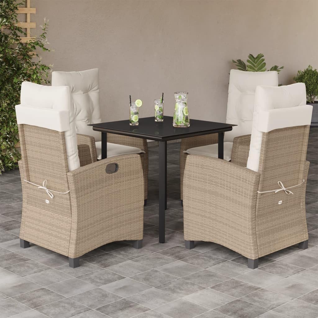 Furniture Sets 5 Piece Patio Dining Set with Cushions Beige Poly Rattan,Adjustable Garden Dining Set with Comfortable Rattan Chairs and Glass Tabletop for Outdoor Patio Backyard Garden Conversation Se