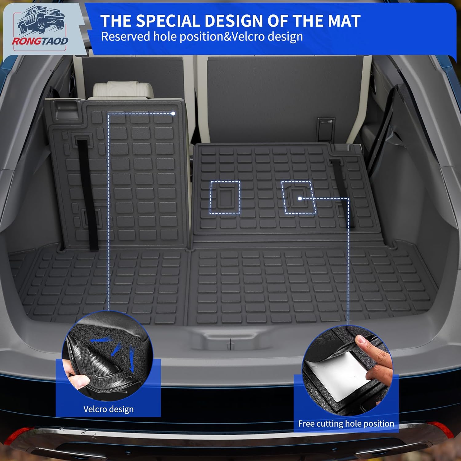 Rongtaod Floor Mats Compatible with 2024 2025 2026 Toyota Grand Highlander Cargo Mat Cargo Liner Trunk Mat Back Seat Protector Grand Highlander Accessories (Trunk Mat with Backrest Mat+Floor Mats)