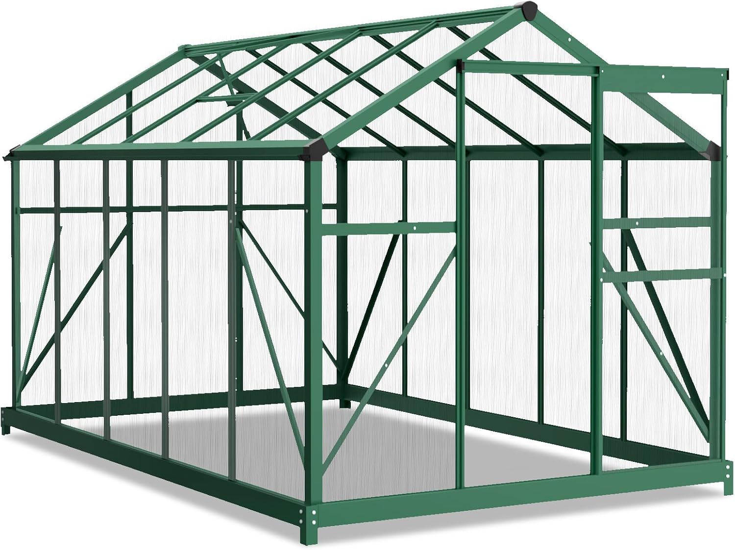 6x10 FT Greenhouse for Outdoors, Heavy Duty Polycarbonate Panels with 5 Roof Vents, Aluminum Large Walk-in Greenhouse for Outside Garden Backyard, Easy Setup, Green