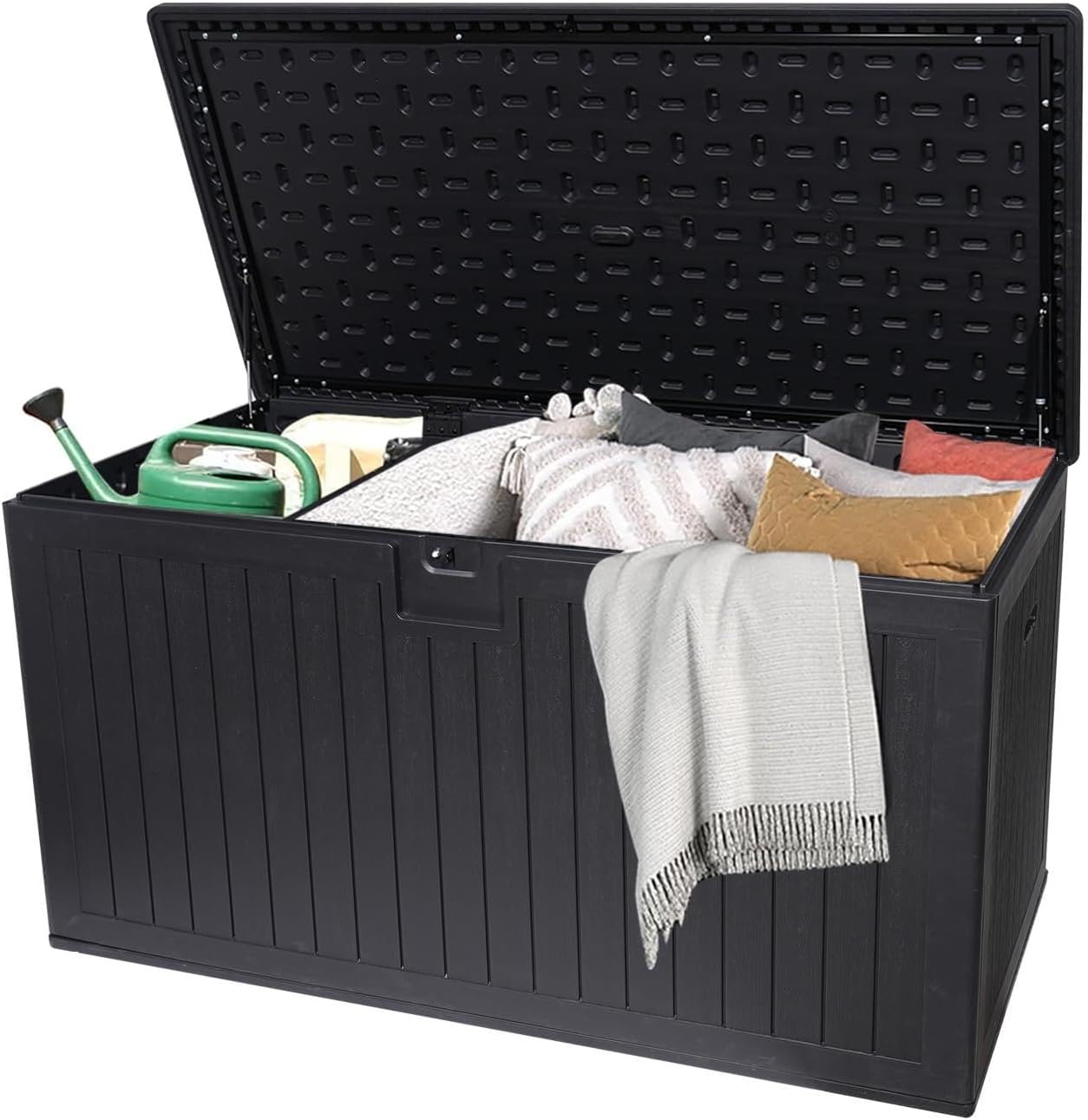 260 Gallon Resin Deck Box, Extra Large Waterproof Outdoor Patio Storage Chest with Lockable Lid, for Furniture Cushions, Pool Accessories & Garden Tools, Multi-Functional Seating & Table - Black