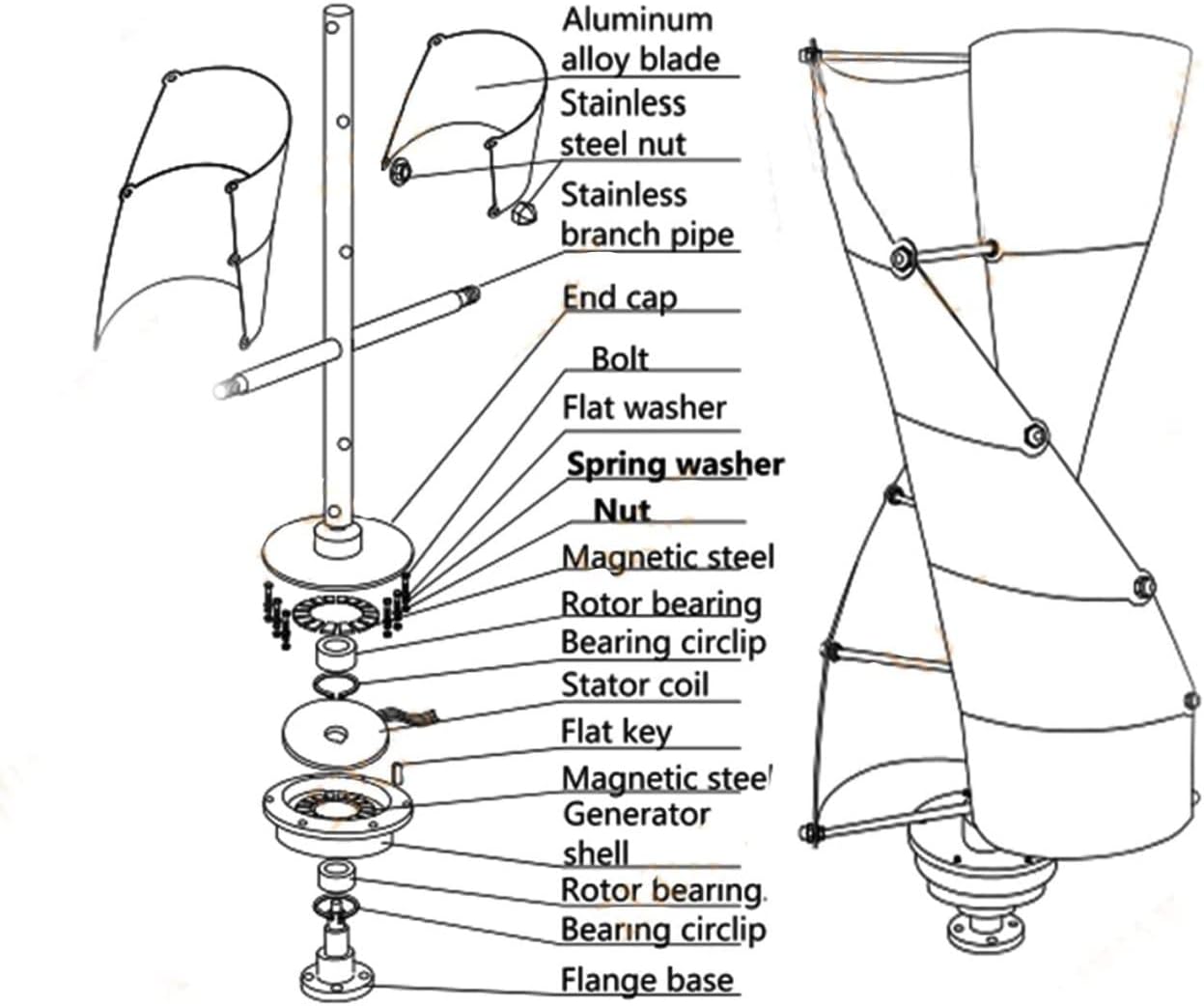 LiuSj JUnSt Vertical Spiral Wind Power Turbine Generator, 12000W Magnetic Levitation Axis Wind Turbine Generator Power for Outdoor Garden