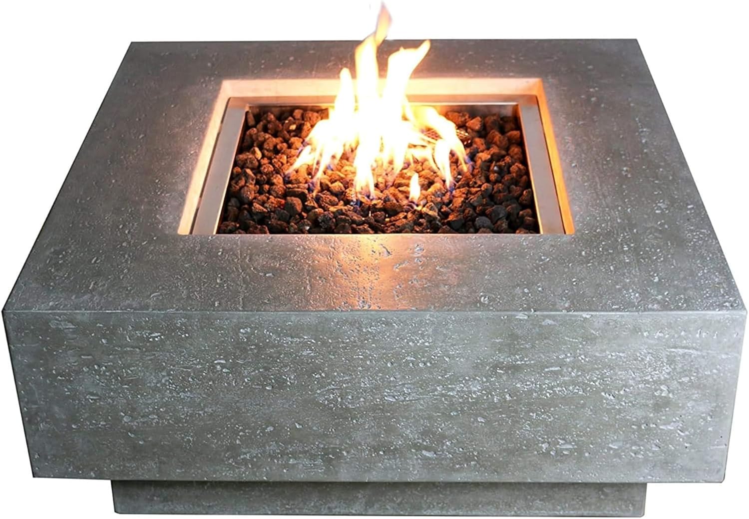 Manhattan Fire Table Light Grey Natural Gas Fire Pit Modern Outdoor Concrete Fire Table with Lava Rocks & Weather-Resistant Finish Luxury Patio Heating