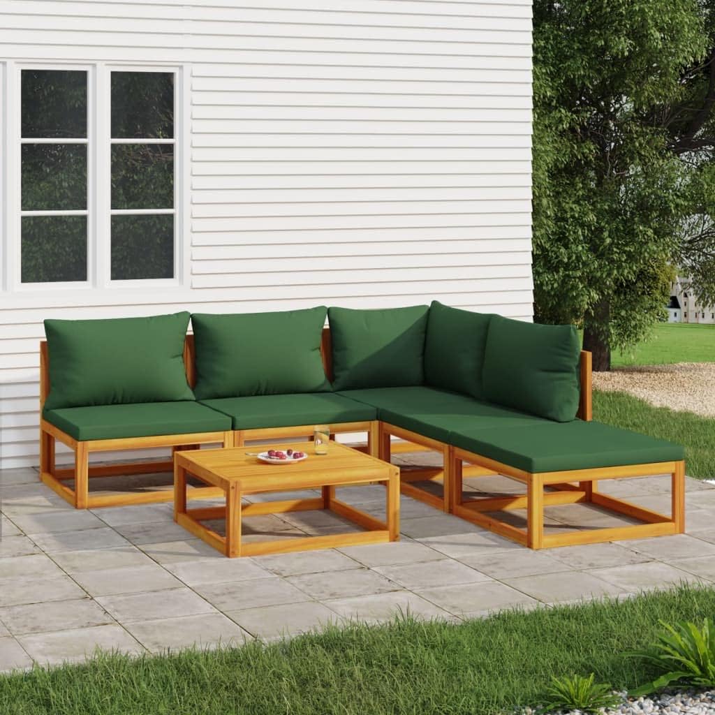 Patio Set 6 Piece Patio Lounge Set with Green Cushions Solid Wood