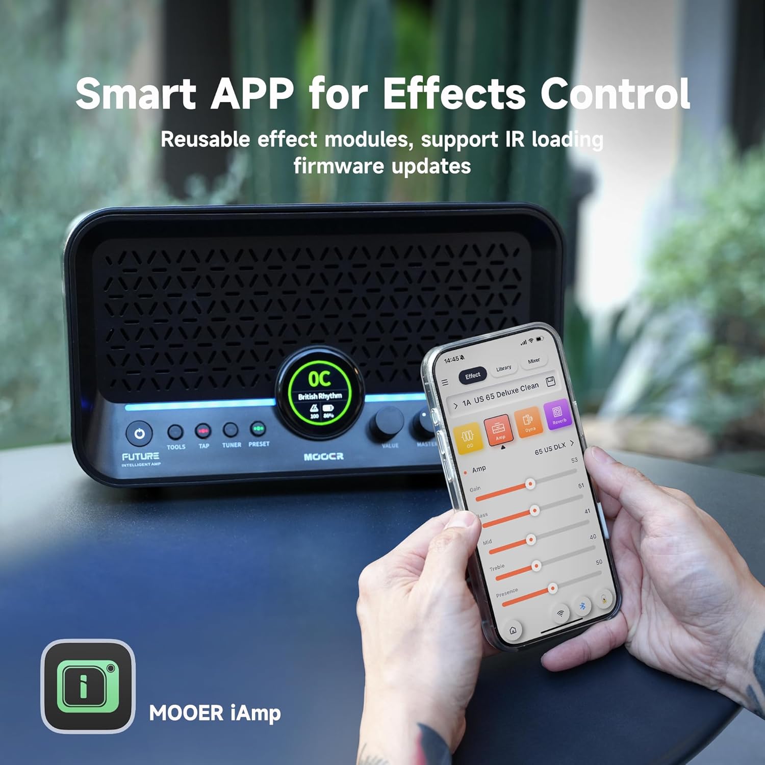 MOOER F15i AI Smart Guitar Amp Touch Screen 15W With Effects Application, 6 Hours Playtime, 55 Amp Models, 66 Effects Types, Loop/Drum Machine/Mod/Reverb/Delay, OTC Record For Electric Guitar And Bass