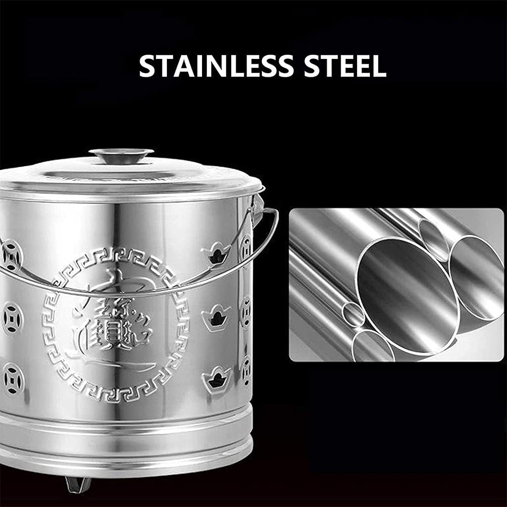 JNYB Burn Bin with Liner Stainless Steel Incinerator Burn Barrel Cage Ash Bucket Fire Pit Wood Burning Pit Can Burn Garbage, Paper, Leaves,36.5x38cm