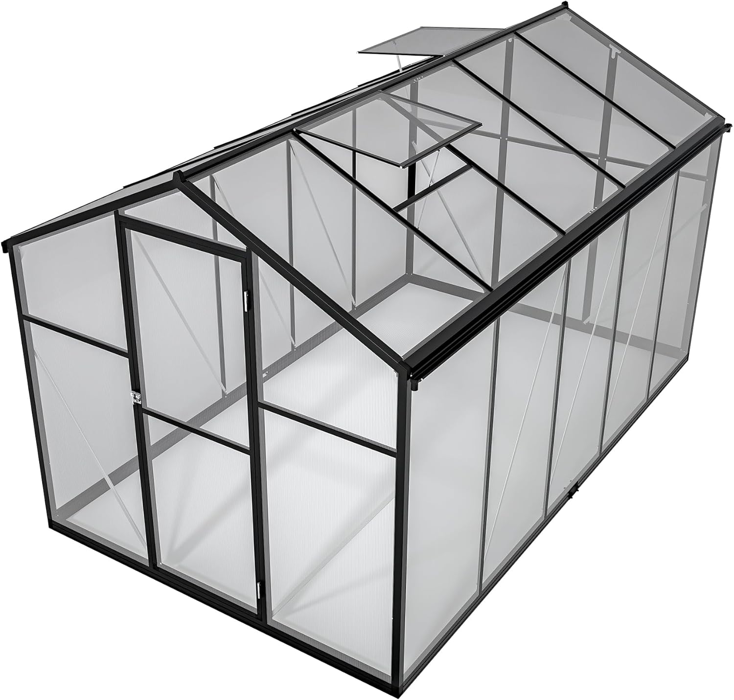 6x10 ft Outdoor Polycarbonate Greenhouse Kit with Aluminum Frame, Walk-in Garden Green House with Lockable Door & Adjustable Roof Vent, Backyard, Patio