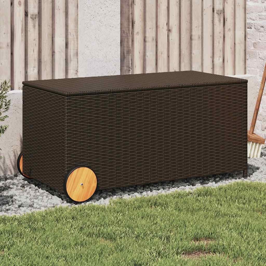 Garden Storage Box, Brown PE Rattan, 50 Gallon Outdoor Deck Storage for Patio Cushions, Waterproof Pool Bin, Durable Modern Design, 21.7 x 42.1 x 20.9 inch