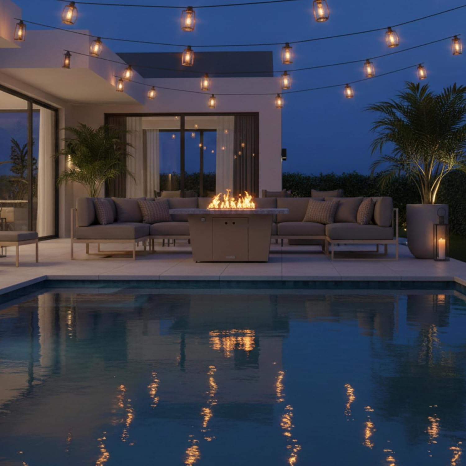 COOKE Palisades Rectangular Fire Pit Table - 52x36 - Chat Height - Propane - Brushed Aluminum Top with 3cm Edge - Grey Texture Powdercoat Base