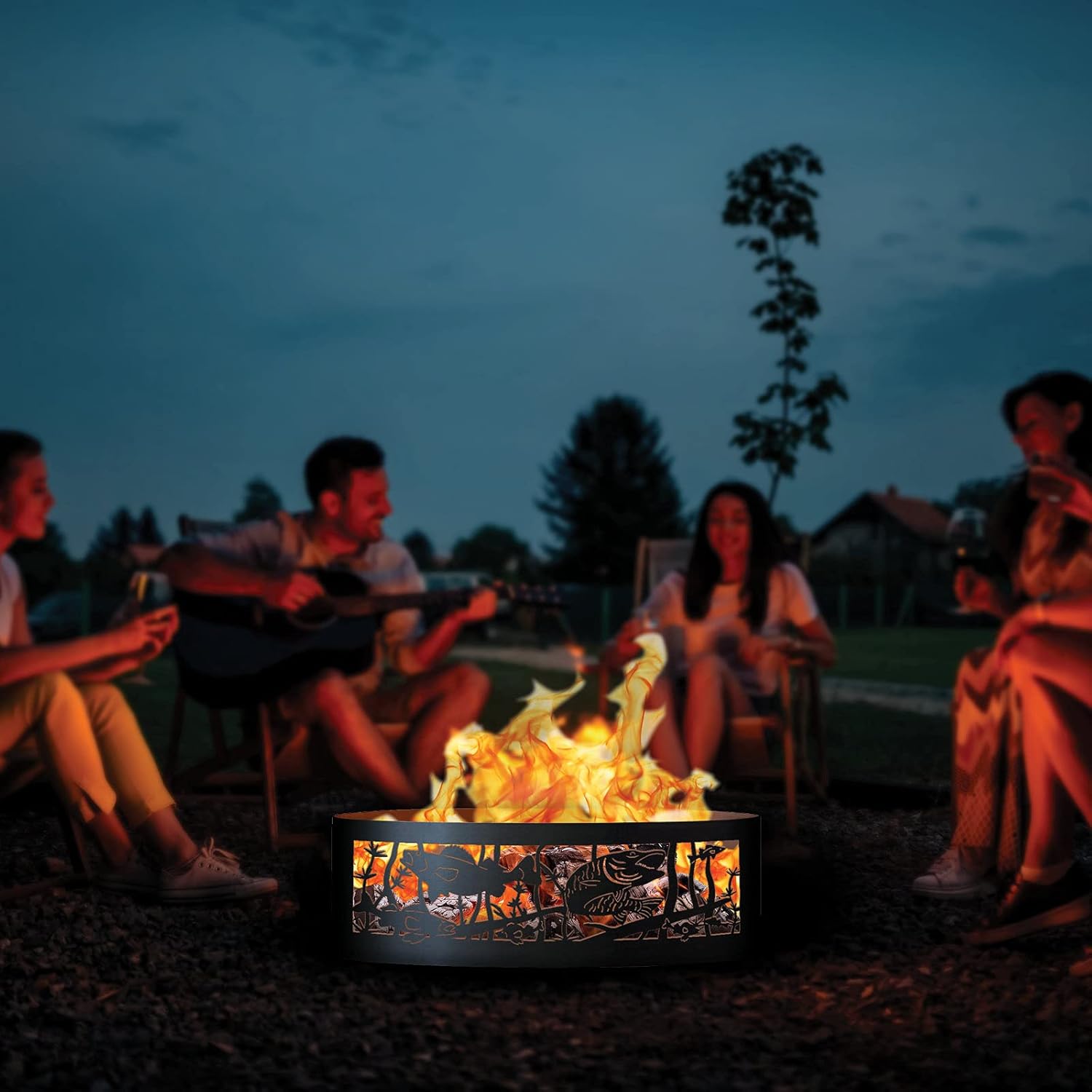 PD Metals FH01230-FP Fishing Hole Unpainted 12 in. Tall 30 in. Diameter Outdoor Fire Ring with Fire Poker - 30 x 30 x 12 in. - Rustic Black Color