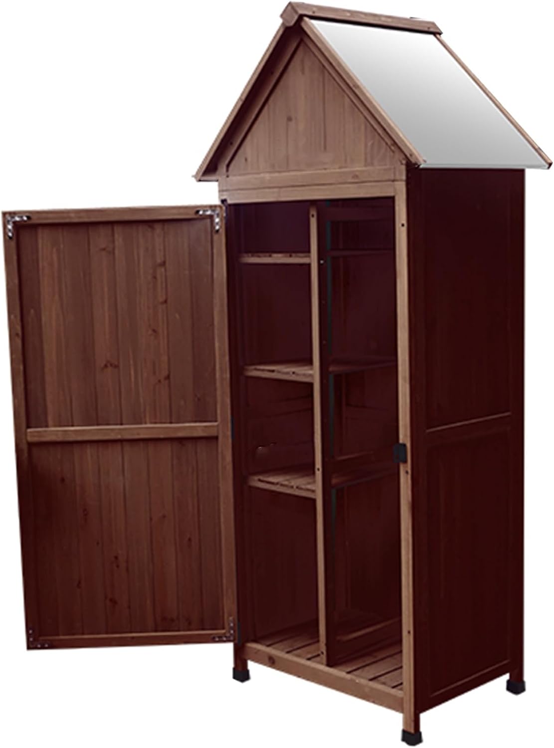 Solid Wood Tool Cabinet Organizer, Outdoor Garden Storage Shed with 3-Tier Shelves, Utility Outside Tool House for Balcony, for Patio, Lawn (One Color Brown)