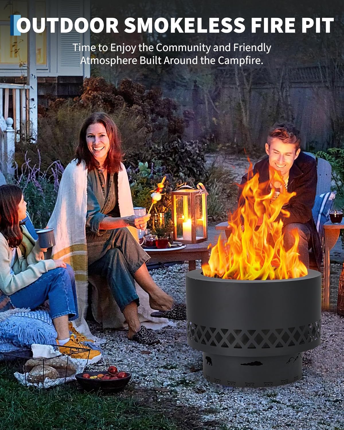 19 Inch Smokeless FirePit, Steel Outdoor Smokeless Wood Burning Fire Pit Table with Removable Ash Pan, Carry Bag,for Patio, Backyard, Camping, Tabletop Bonfire, Fire Pits for Outside