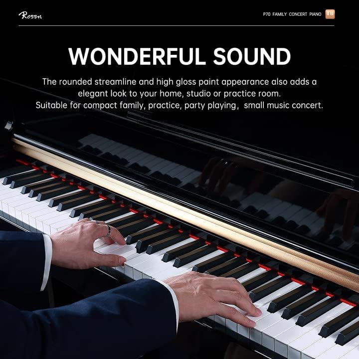 Rosen P70 Digital Piano 88 Key Home Piano Full Size Weighted Keyboard Piano with Stand Premium Upright for Beginner Professional luxury Electric Keyboard with Triple Pedal & Sliding Key Cover,Black