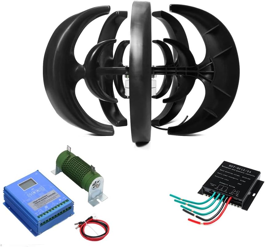 12000W Low Noise Vertical Axi Wind Turbines Generator Kit, 5 Blades Vertical Wind Turbine with Controller for Home Hybrids Streetlight(12V 24V 48V)