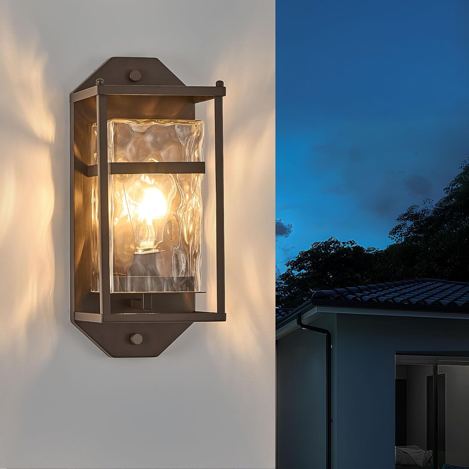 Brown Outdoor Wall Sconce,Waterproof Exterior Light Fixture with Glass Shades & E26 Sockets, Porch Wall Mount Lighting Brightens to Garage,Patio,Front Door