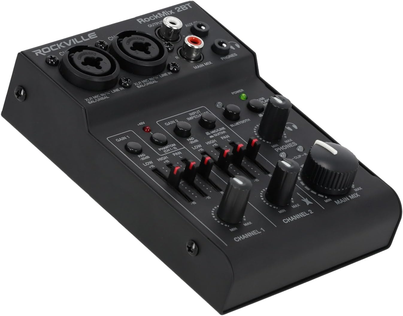 Rockville Bundle: RockMix 2BT Recording Mixer Bundle with (2) RCM03 Mics and (2) PRO-M50 Headphones and RHPA4 Amp & TS1224 Cable and (2) RDTS Stands (9 Items)