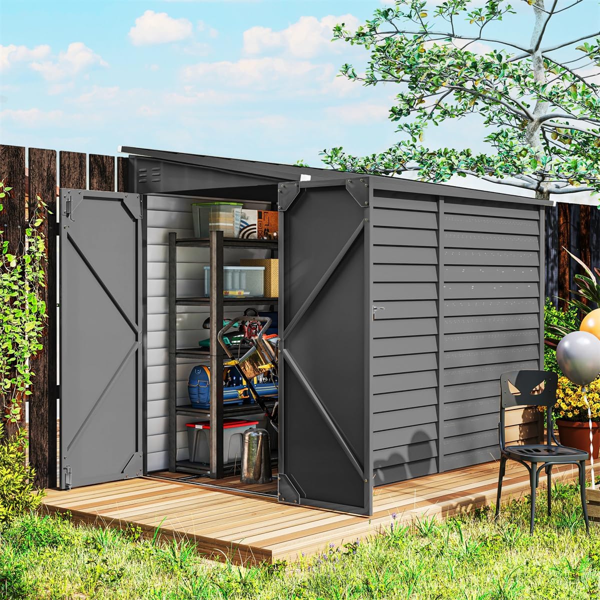 Outdoor Storage Shed, Metal Anti-Corrosion Utility Tool House, Waterproof Storage Garden Shed for Backyard Lawn Patio (Gray)
