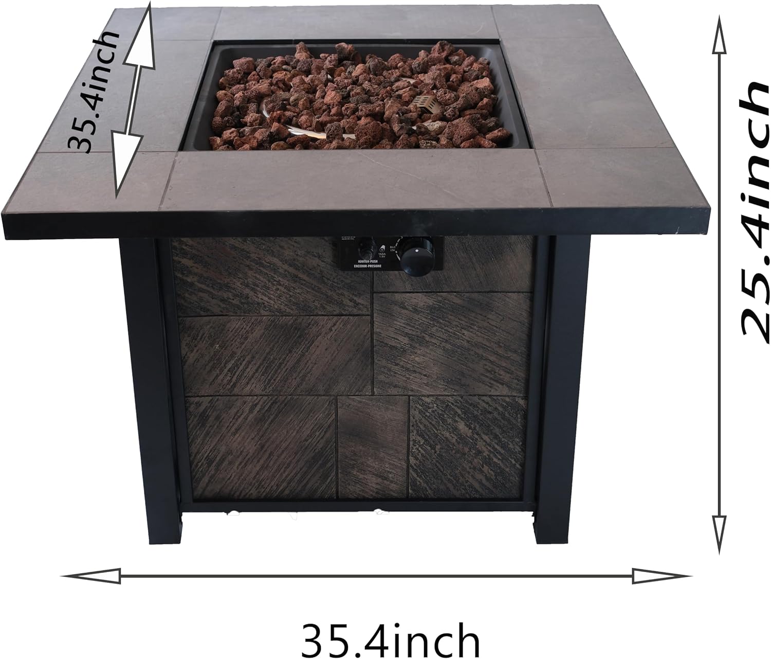 GOWE 50000 BTU, CSA Certification Square Gas Fire Table,Contain 5 kg Lava Stone and Rainproof Cover,Magnesium Oxide Wood Grain Surface Finished,More Suitable for Outdoor Garden Backyard and Durable