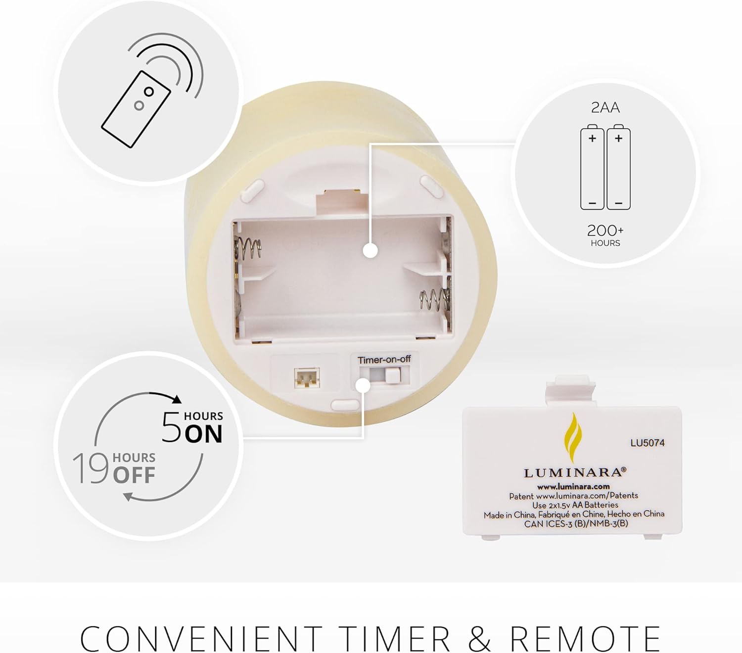 Luminara Realistic Flameless LED Set of 3 Ivory Pillar Candles, Home Safe Moving Flame Melted Top Illumination, Battery Operated Remote Control w/Timer