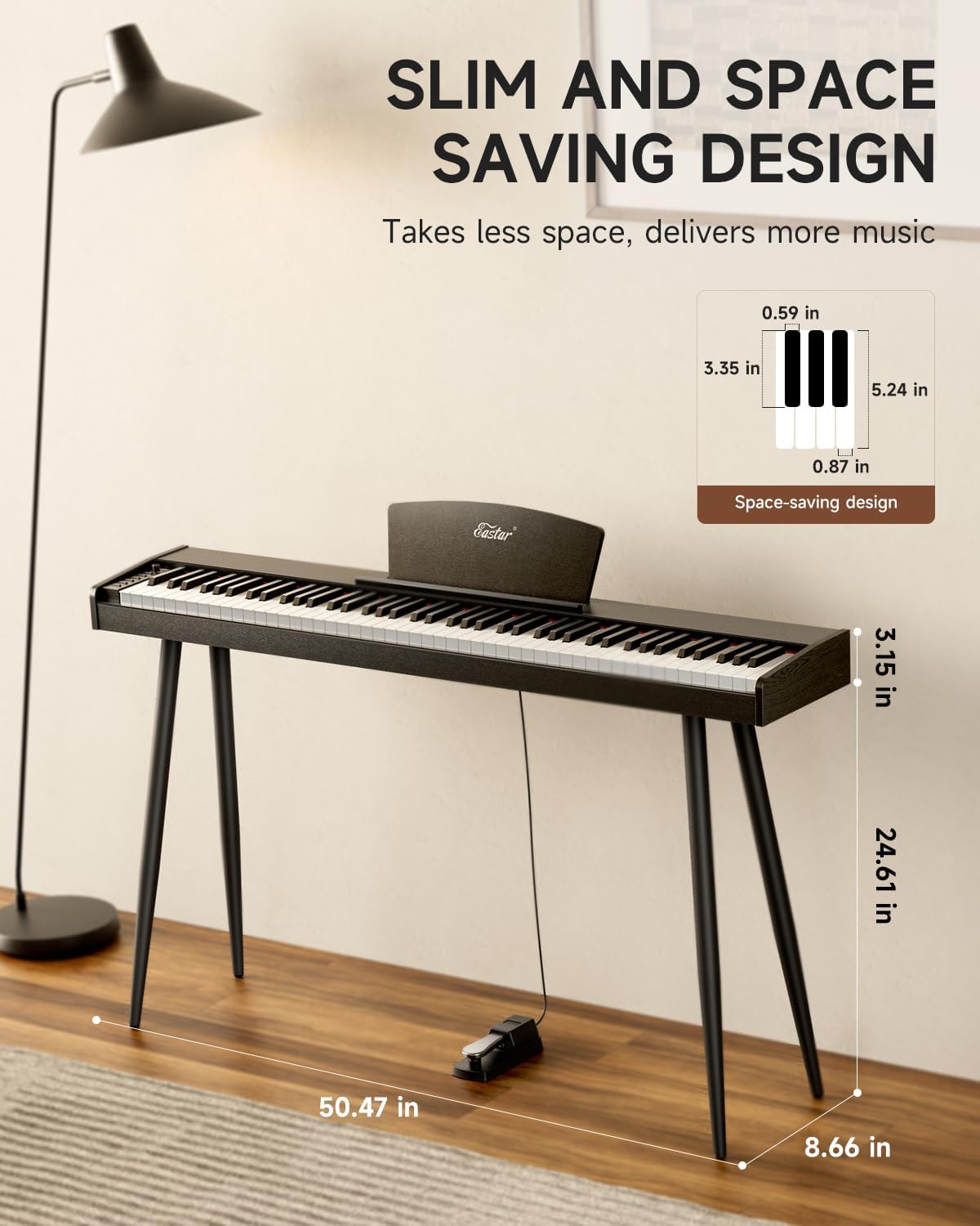 Eastar EUP-80 Digital Piano 88 Key Velocity-Sensitive Keyboard, Full-Size Electric Piano Keyboard for Beginner, Upright Keyboard Piano Bundle Music Stand, Pedal, Headphones and Stickers