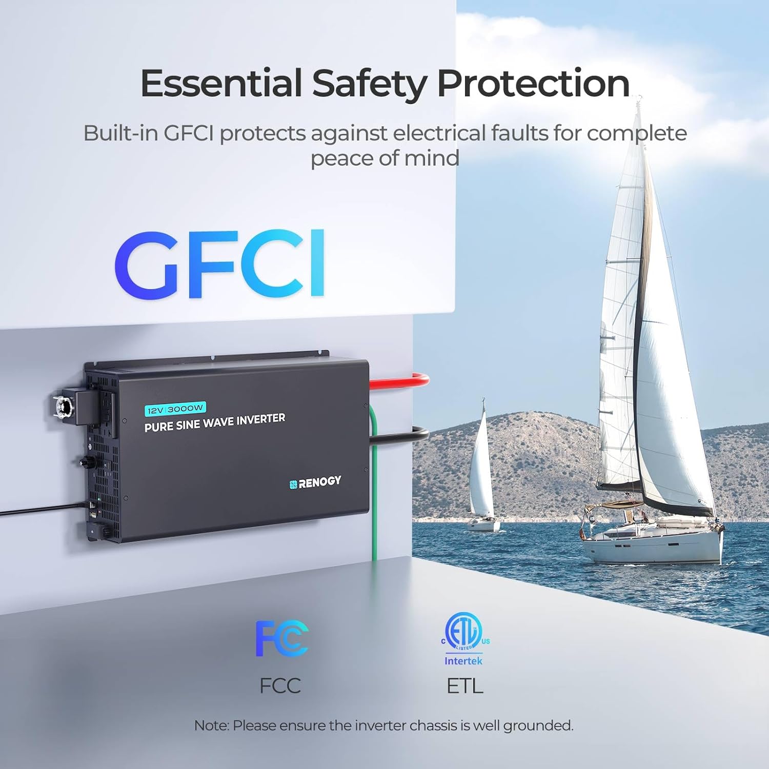 Renogy 3000W 12V Pro Pure Sine Wave Inverter 12V DC to 110V 120V AC Built-in Bluetooth, Ecosleep Mode, with 16.4FT Remote Controller, Support Pre-Charging, 6000W Peak Power, Truck, RV, Home Energy