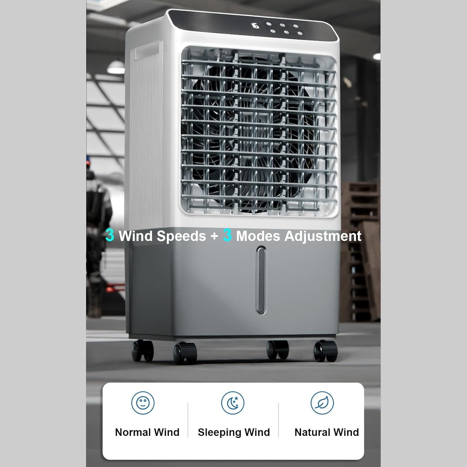 Indoor Windowless Air Conditioner, Swamp Cooler Fan and Humidifier with 7Gal Tank, Remote, 4 Ice Packs, 3 Speeds, 3 Modes, 12H Timer, Evaporative Cooler for Room Indoors(77cm/31in)